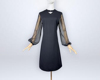 Vintage 60s MOD Sheer Sleeve A-line Keyhole Cocktail Dress 16 Plus Size Puritan VFG