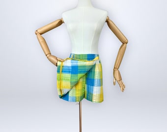 Vintage 60s Plaid Seersucker Skort Shorts | Summer Colors 27” Waist | Union Label | VFG