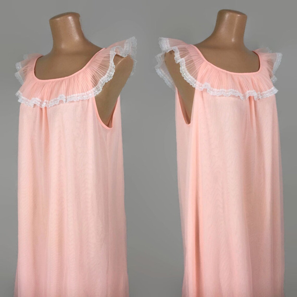 VINTAGE 60s Peach Accordion Nylon Chiffon Babydoll Nightgown | Etsy