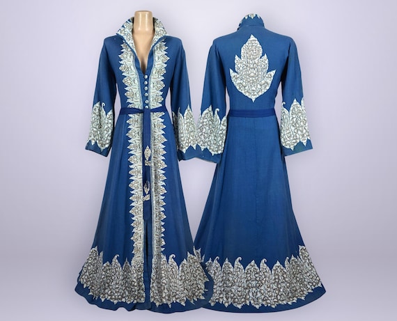 VINTAGE 30s Kashmiri Crewel Embroidered Wool Coat… - image 1