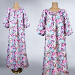 VINTAGE zachte geborstelde flanellen nachtjapon jaren 80 – jaren 80 Miss Elaine at Home, huisjurk met bloemenrozenprint NOS | GFT