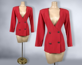 VINTAGE 80s Red Evening Jacket or Fitted Blazer by Dawn Joy sz 7/8 | 1980s Power Shoulders Suit Jacket | VFG