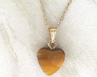 Sarah Coventry TIGER EYE HEART Necklace from 1981 * Vintage Sarah Cov Brown *  Stuart Collection