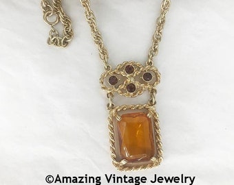 Sarah Coventry WILD HONEY Necklace from 1970 * Vintage Sarah Coventry Necklace  *  Sarah Coventry Honey Necklace * Large Rhinestone Necklace