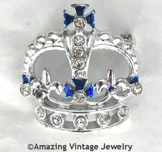 Vintage SARAH COVENTRY Blue Crown Award Pin * Sil… - image 1