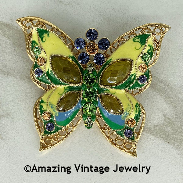 Sarah Coventry JEWELED BUTTERFLY Pin from 2005 * Sarah Coventry Enamel and Rhinestone Butterfly Pin * Sarah Coventry Yellow Butterfly Pin