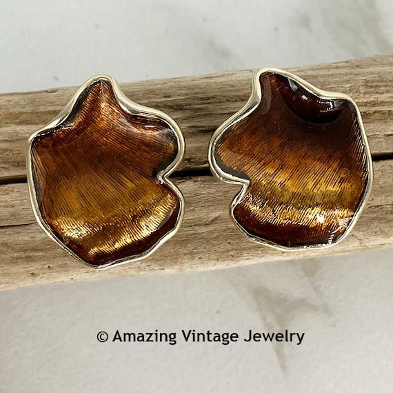Sarah Coventry AMBER PETAL Earrings from 1982 * Sarah Coventry Vintage Earrings Sarah Coventry Brown Enamel Earrings Sarah Coventry Pierced