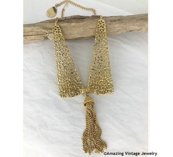 Sarah Coventry Gold Tassel Necklace * Sarah Coventry Gold Bib Necklace * Large Sarah Coventry Necklace * Vintage Sarah Coventry Necklace