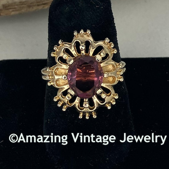 Sarah Coventry Purple Rhinestone Ring * Vintage S… - image 1