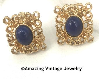 Sarah Coventry VICTORIA BLUE Earrings from 1975 * Vintage Sarah Coventry Earrings * Sarah Coventry Blue Earrings * Gold and Blue Earrings