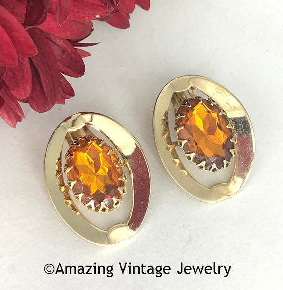 Sarah Coventry AMBER GLORY Earrings from 1956 * S… - image 1