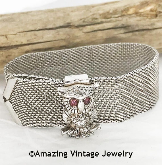 Sarah Coventry NOCTURNE Bracelet 1972 Sarah Coventry Owl Bracelet Vintage Sarah Coventry Bracelet Silver Owl Purple Rhinestone Eyes Etsy