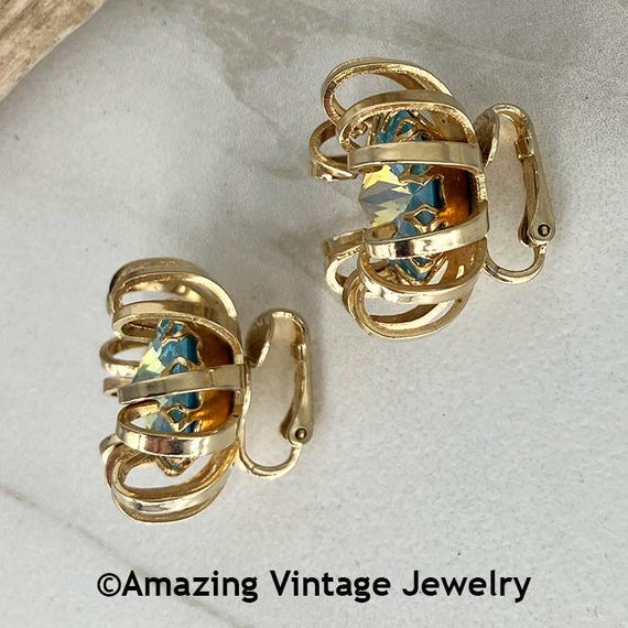 Sarah Coventry MYSTIC BLUE Earrings * 1969 Sarah Coventry Vintage Earrings * Vintage Sarah Coventry Earrings * Sarah Coventry Gold Swirl View 4