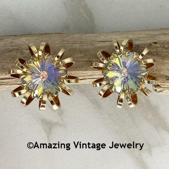 Sarah Coventry MYSTIC BLUE Earrings * 1969 Sarah Coventry Vintage Earrings * Vintage Sarah Coventry Earrings * Sarah Coventry Gold Swirl View 3