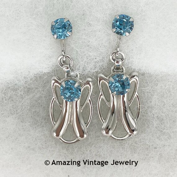 Sarah Coventry CAPRI Earrings from 1953 * Unmarked Vintage Sarah Coventry Earrings * Sarah Coventry Blue Rhinestone Earrings