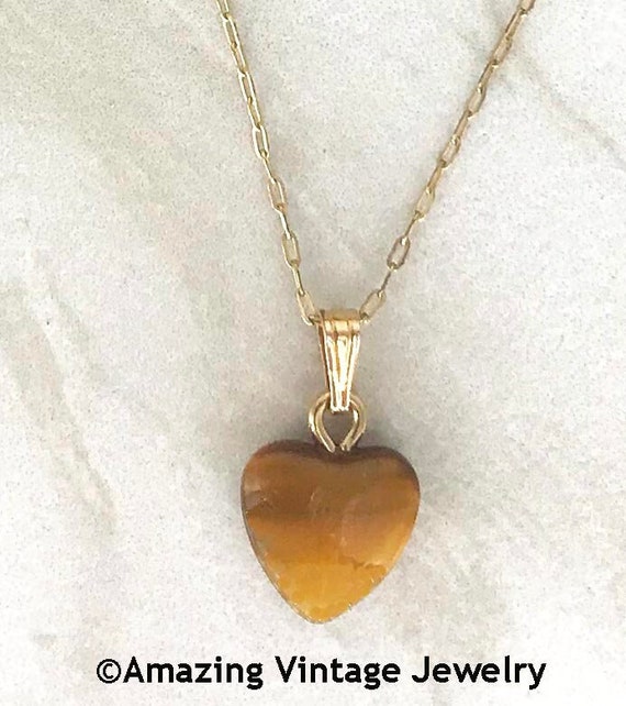 Sarah Coventry TIGER EYE HEART Necklace - 1981 Vin