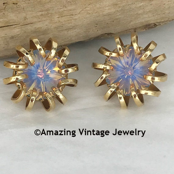 Sarah Coventry MYSTIC BLUE Earrings * 1969 Sarah Coventry Vintage Earrings * Vintage Sarah Coventry Earrings * Sarah Coventry Gold Swirl