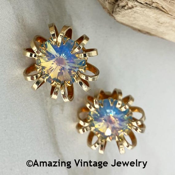 Sarah Coventry MYSTIC BLUE Earrings * 1969 Sarah Coventry Vintage Earrings * Vintage Sarah Coventry Earrings * Sarah Coventry Gold Swirl View 2