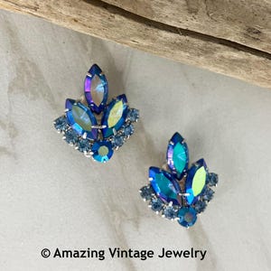 Sarah Coventry BLUE LAGOON Earrings from 1964   Sarah Coventry Blue Rhinestone Earrings  Vintage Sarah Coventry Earrings   Blue Earrings