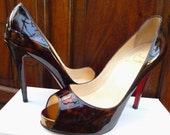 Reserved..Vintage Authentic Christian Louboutin Tortoise Patent Leather Platform Peeptoe Heels. 37.5 Excellent Condition.