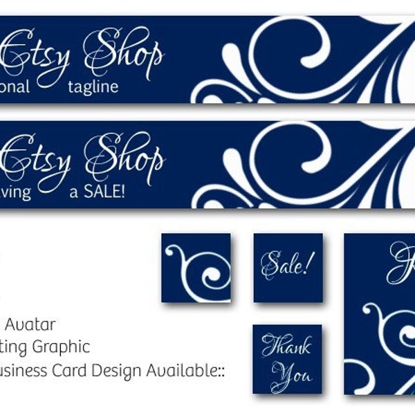 PreMade Royal BlueSwirl Banner and Avatar Etsy Shop Set