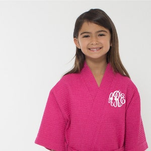 Kid&#39;s monogramed waffle robe, Flower Girl gift, Junior Bridesmaid, Flower Girl, Child robe