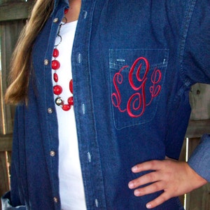 Monogrammed  Button Down Shirt, dark or light denim, personalized monogram or greek letters, fall preppy