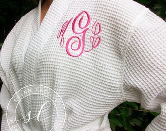 Peignoir gaufré monogrammé pour femme, 14 couleurs au choix, fête de mariage personnalisée au spa, robe de chambre de demoiselle d'honneur, robe de mariée