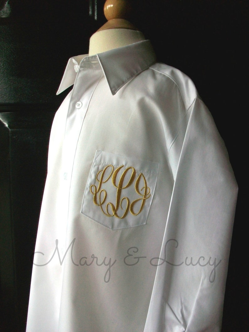 Monogrammed flower girl shirt, child's monogrammed button down shirt, bridal party, wedding day flower girl, bridesmaid image 5