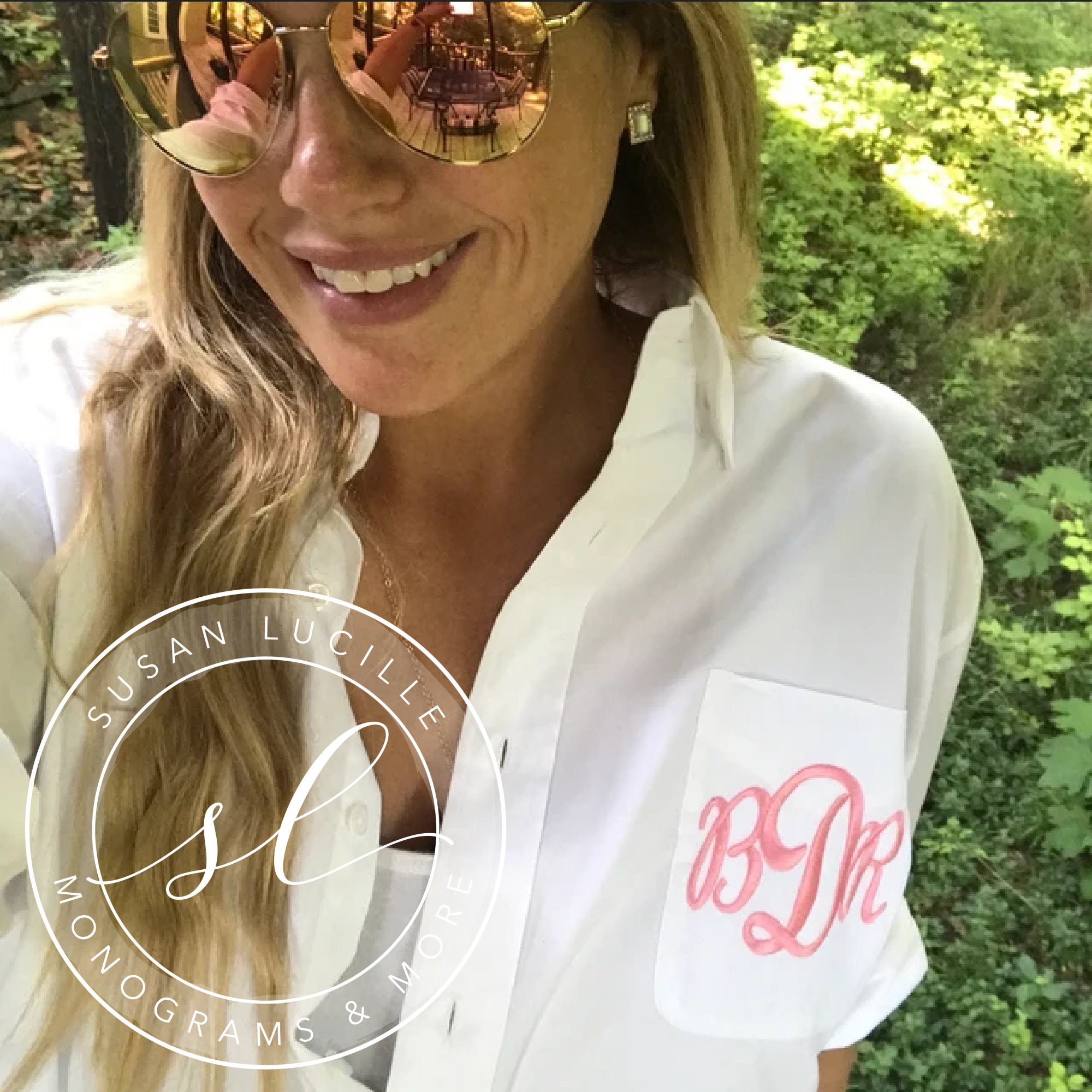 Personalized Embroidered Monogram Oversized Button Down Shirt