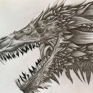 Original Dragon Pencil Drawing – Mythical Fantasy Art – Hand-Drawn Graphite Illustration