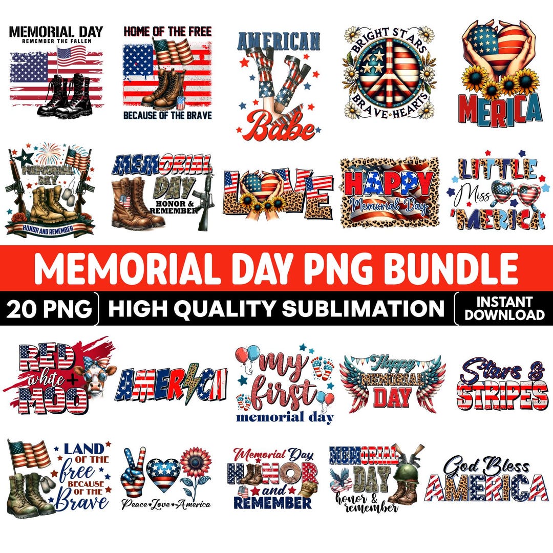 Patriotic Memorial Day PNG Bundle, 4th of July Sublimation Designs, USA ...