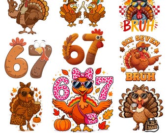 Funny Six Seven Meme Turkey Kids PNG, Thanksgiving Clipart (Digital Download)