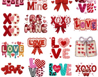 Valentine Faux Yarn Clipart Bundle, Knitted Love Letters (Digital Download)