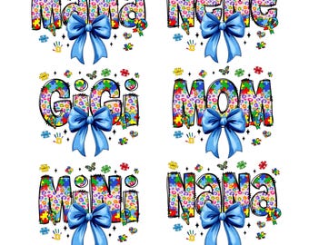 Autism Mama Nana Gigi Mimi Mom PNG Bundle, Puzzle Awareness Design (Digital Download)