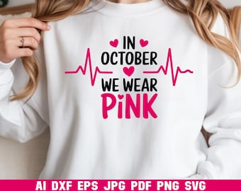 Pink Ribbon Breast Cancer Awareness SVG: October Shirt Design (Digital Download)