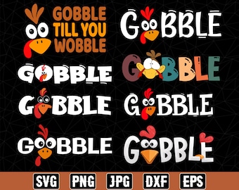 Gobble Turkey Face SVG Bundle, Thanksgiving Cut Files (Instant Download)