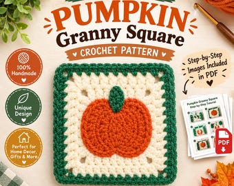 Pumpkin Granny Square Crochet Pattern PDF, Textured Fall Crochet Square, Autumn Coaster Pattern with Photos, Halloween Thanksgiving Decor