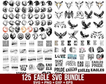 Eagle SVG Mega Bundle, 125 Eagle Clipart Designs for Cricut, Cricut Silhouette Cutting Files, Svg, Png, Dxf, Eps, (Instant Download)