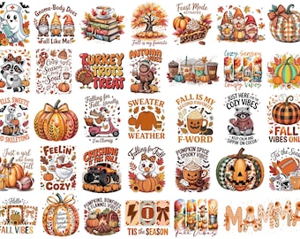 35 Mysiga Höst Boho PNG Sublimeringspaket, Höst Clipart (Digital Nedladdning)