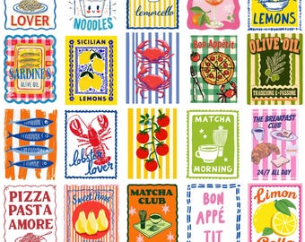 La Dolce Vita Italian Summer Food Clipart Bundle, Retro Mediterranean Illustrations (Digital Download)