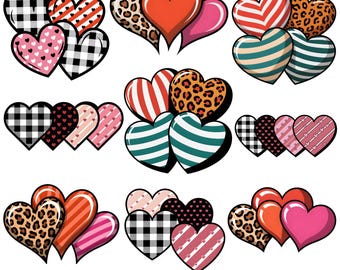Valentine Hearts PNG Bundle, Leopard & Plaid Clipart (Digital Download)