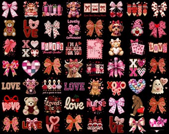 Valentine’s Day Mega Bundle PNG, Cute Coquette Bows, Highland Cow Valentine, Teddy Bear & Love Clipart, Sublimation Bundle, Digital Download