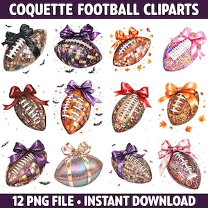 Coquette Football Clipart Bundle, Disco Ball Bow PNG (Digital Download)