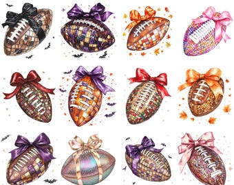 Coquette Football Clipart Bundle, Disco Ball Bow PNG (Digital Download)