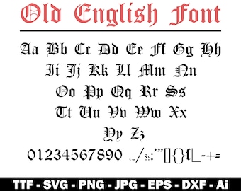 Vintage Old English Font: Gothic Alphabet, Numbers (Digital Download)