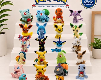 Pokémon-Inspired Amigurumi Crochet Patterns Bundle PDF, Pikachu, Dragonite, Eevee, Gengar, Squirtle & More (PDF Download)