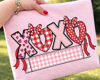 XOXO PNG Valentines Monogram, Cute Valentine Letters, Heart Bow Sublimation, Love Clipart, Printable Design, Instant Digital Download