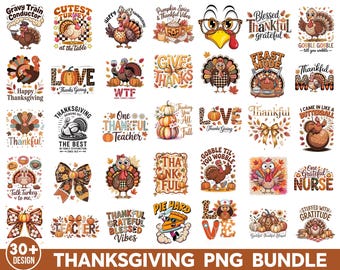 Thanksgiving Clipart PNG Bundle, Turkey, Pumpkin, Autumn Quotes (Instant Download)