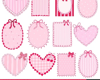 Coquette Bow Frames Clipart PNG Bundle, Pink Vintage Heart & Border Frames, Valentine, Wedding, Baby Shower, Printable Digital Download